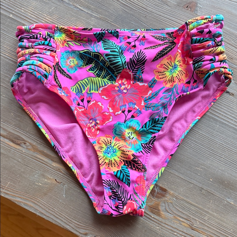 Tropical Pink High Waisted Swim Bottom
